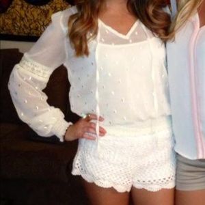 White Crochet sheer Chiffon Top Small